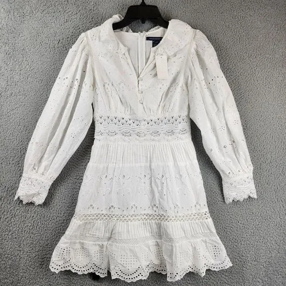 French Connection | Dresses | French Connection Biton Embroidered Balloon  Sleeve Mini Dress Womens 2 White | Poshmark